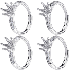 4шт. латунные кольца с микропаве из кубического циркония, регулируемые по размеру, настройки зубчатого кольца