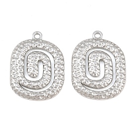 Hammered 304 Stainless Steel Pendants, Spiral Oval Charms