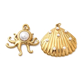 304 подвески из нержавеющей стали, с соединительным кольцом и пластиковой имитацией жемчужины, ионное покрытие (ip), реальный 18 k позолоченный