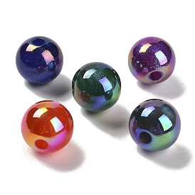 UV Plating Opaque Rainbow Iridescent Acrylic Beads, Round