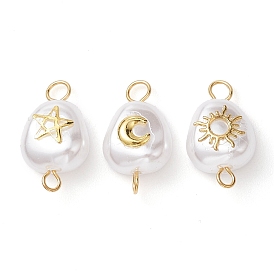 3Pcs 3 Styles Plastic Imitation Pearl Nuggets Connector Charms, with 304 Stainless Steel Moon & Sun & Star Slices