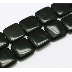Naturelles perles carrés obsidienne brins, perles plates, 20x20x6mm, Trou: 1mm, Environ 20 pcs/chapelet, 15.74 pouce