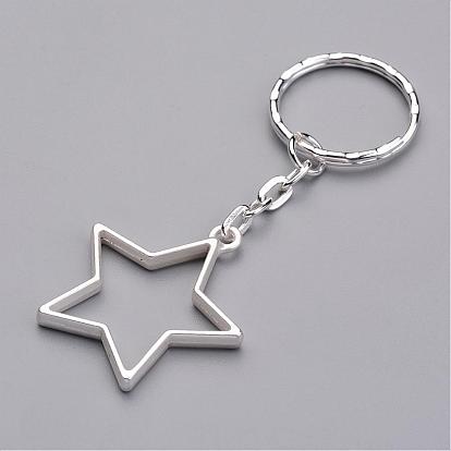 Alloy Pendants Keychain, with Iron Key Clasp Findings, Star