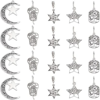 50Pcs 5 Style Tibetan Style Alloy Pendants, Mix-shaped