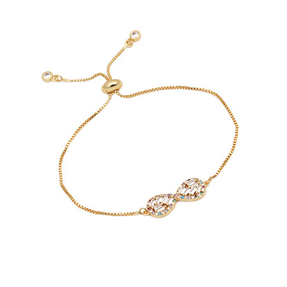 Adjustable Infinite Colorful Zircon Han Version Bracelet with Micro Inlaid 8-shaped Pull Chain