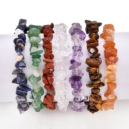 Chakra Jewelry, Chip Natural Gemstone Stretch Beaded Bracelets Sets, Stackable Bracelets