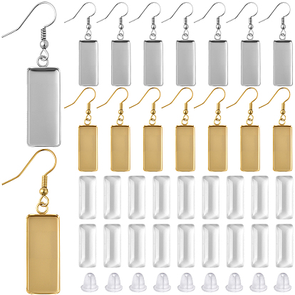 Комплекты для изготовления сережек, В комплект входят 20 шт. 304 фурнитура для сережек-подвесок из нержавеющей стали, с 20шт. пластиковых гаек-ушей и 20шт. стеклянных кабошонов