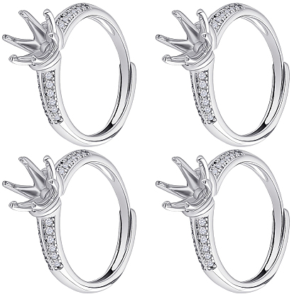 4шт. латунные кольца с микропаве из кубического циркония, регулируемые по размеру, настройки зубчатого кольца