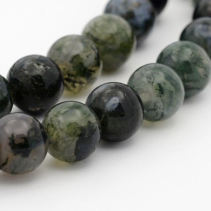 Natural Green Moss Stone Round Bead Strands
