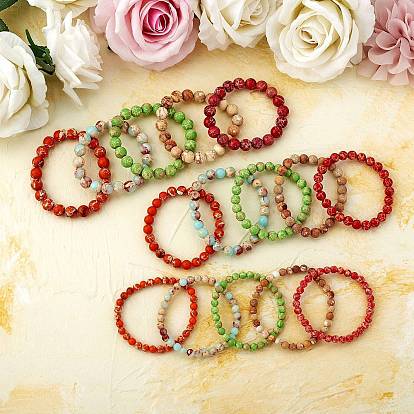 3Шт 3 размер имперская яшма круглые эластичные браслеты из бисера набор, украшения из драгоценных камней для женщин