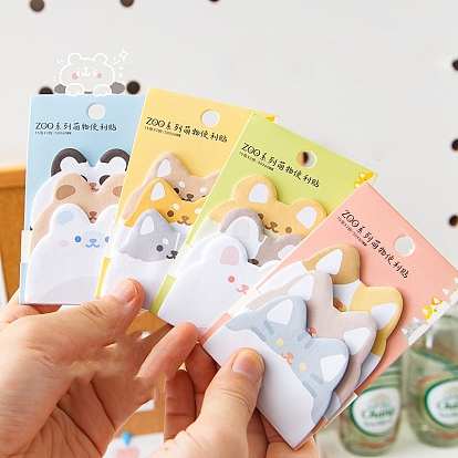 Cartoon Animal Memo Pad Sticky Notes, Sticker Tabs, for Office School Reading, Dog/Cat/Bear/Rabbit