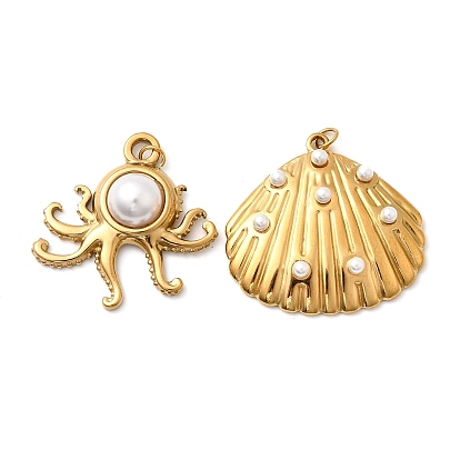 304 подвески из нержавеющей стали, с соединительным кольцом и пластиковой имитацией жемчужины, ионное покрытие (ip), реальный 18 k позолоченный