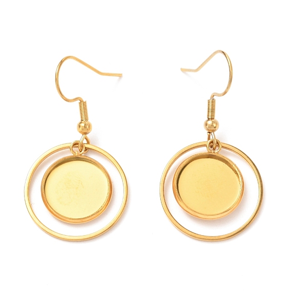 201 нержавеющей стали серьги крюков, с плоскими круглыми настройками кабошон, круглые