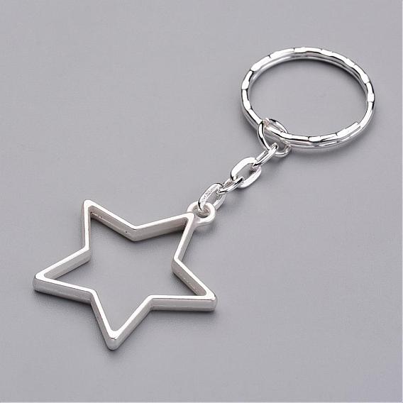 Alloy Pendants Keychain, with Iron Key Clasp Findings, Star