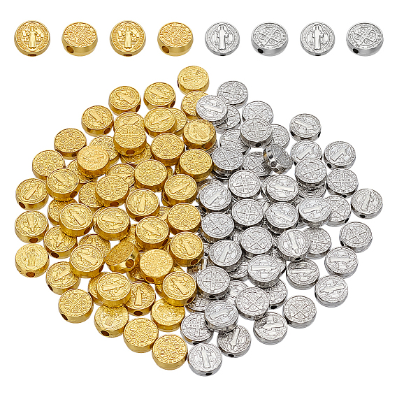 120 шт 2 цвета бусины из сплава тибетского стиля, плоские круглые с святым Бенедиктом