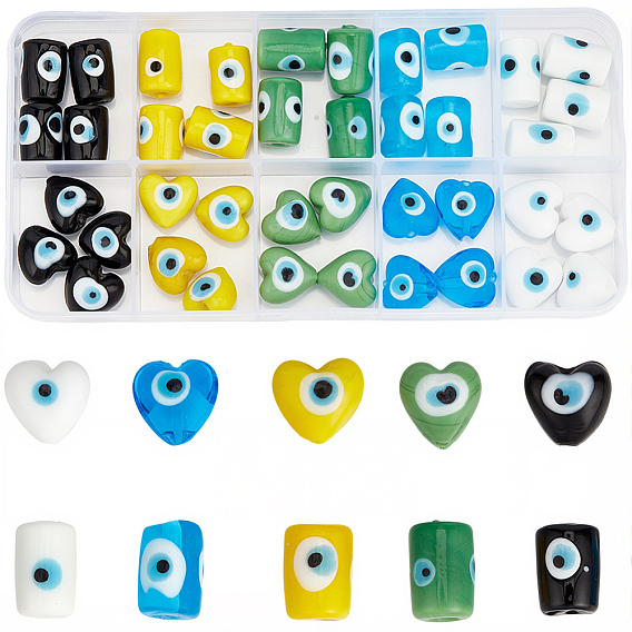 40 шт 10 цвета ручной работы бусины лэмпворк сглаза, Сердце и колонки