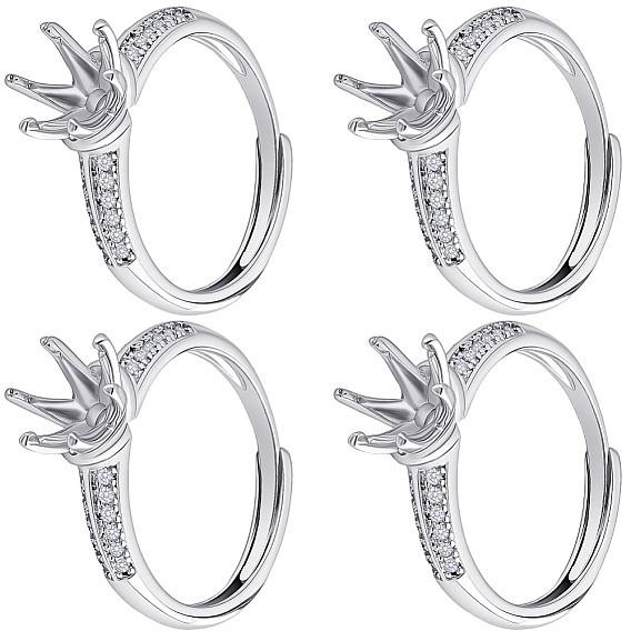 4шт. латунные кольца с микропаве из кубического циркония, регулируемые по размеру, настройки зубчатого кольца