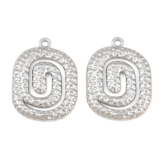 Hammered 304 Stainless Steel Pendants, Spiral Oval Charms
