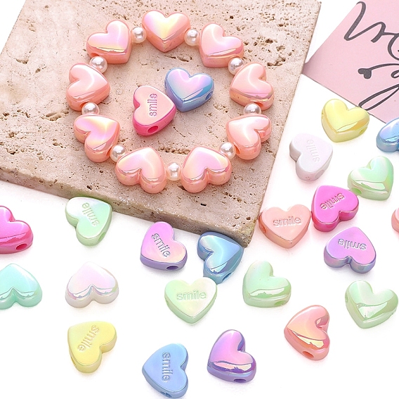5 акриловые бусины, имитирующие жемчуг, сердце со словом улыбка, Перламутровые покрытием