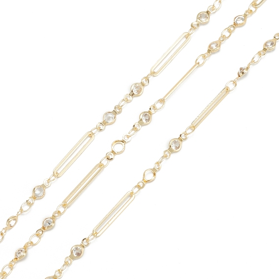 Латунные кабельные цепи ручной работы, с подвесками из прозрачного фианита, пайки, с катушкой, долговечный, Круглый и прямоугольный