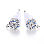 Brass Micro Pave Cubic Zirconia Stud Earring Findings, Lead Free & Cadmium Free, Flat Round