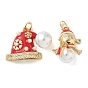 Рождественские латунные эмалевые подвески с микропаве из кубических цирконий, с пластиковой жемчужины, золотые