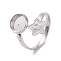 304 Stainless Steel Open Cuff Ring Findings, Pad Ring Setting, Flat Round and Star