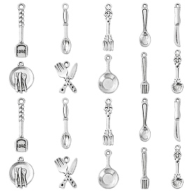 100шт посуда подвески из сплава в тибетском стиле, ложка нож вилка