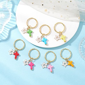 Эмалированный крест со звездами-брелками, с акриловыми и железными разъемными брелоками, разноцветные