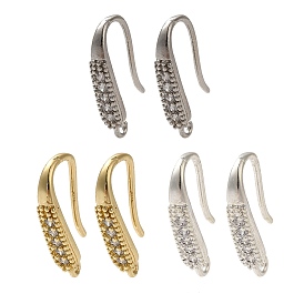 Rack Plating Brass Micro Pave Clear Cubic Zirconia Earring Hooks, Ear Wire, Long-Lasting Plated, Lead Free & Cadmium Free