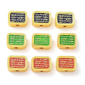 Alloy Enamel Beads, Golden, Rectangle with Word