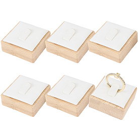 6 Piezas de soportes de exhibición de un solo anillo de bambú con tapete de cuero sintético/terciopelo, plaza
