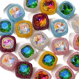 Resin Cabochons, Square, with Glitter Powder