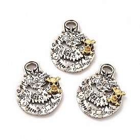 Rack Plating Brass Micro Pave Cubic Zirconia Pendants, Long-Lasting Plated, Lead Free & Cadmium Free, Real 18K Gold Plated, Death Charm