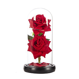 Artificial Flowers Roses with LED Glass Light Holder, for DIY Wedding Bridal Valentine's Day Gift Party Decorations
