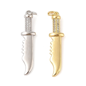 Brass Micro Pave Clear Cubic Zirconia Pendants, with Jump Rings, Knife Shap