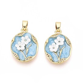 Латунные микро проложить кубического циркония подвески, со смолой и эмалью, овальный и цветок, реальный 18 k позолоченный