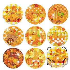 Thanksgiving Day Theme DIY Diamond Painting Acrylic Cup Mat Kits, including Cork Mat, Iron Coaster Stand, Resin Rhinestones, Diamond Sticky Pen, Tray Plate and Glue Clay