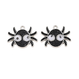 Подвески из сплава хэллоуина с эмалью, Подвески в виде паука с большими глазами, украшенные блестками., платина