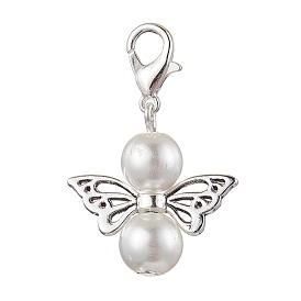 Angel Glass Pearl Pendant Decorations, Lobster Claw Clasps Charms for Bag Ornaments