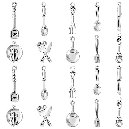 100шт посуда подвески из сплава в тибетском стиле, ложка нож вилка