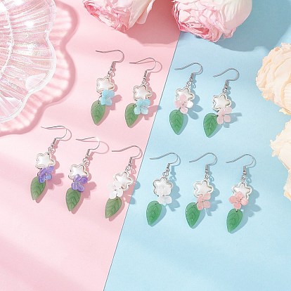 Цветок 304 серьги-подвески из нержавеющей стали ручной работы в стиле лэмпворк, с колпачками из ацетата целлюлозы (смолы), старинное серебро и платина