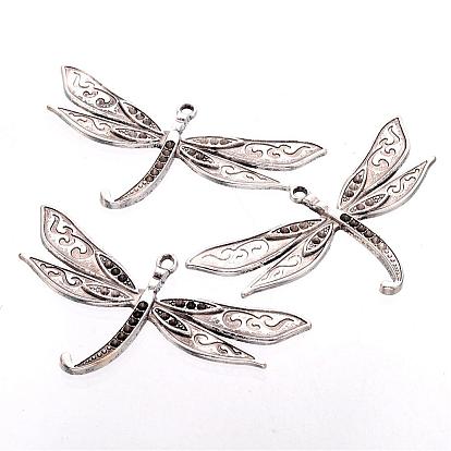 Alloy Pendant Rhinestone Cabochon Settings, Cadmium Free & Lead Free, Dragonfly, 80x43x3mm, Hole: 3mm