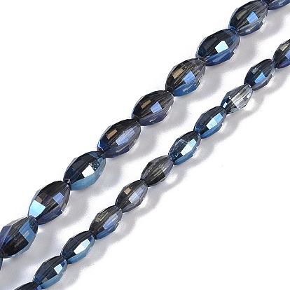 Electroplate Glass Beads Strands, Full Rainbow Plated, Faceted, Oval