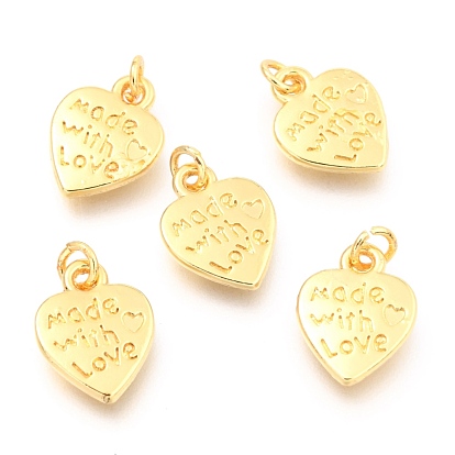 Charms de aleación, larga duración plateado, con anillo de salto, corazón con la palabra hecha con amor