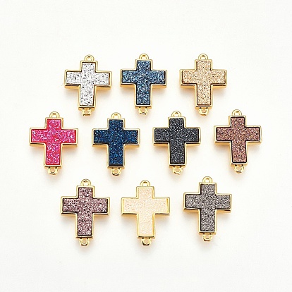 Медные звенья / разъемы, с друзой смолой, крестик, золотые