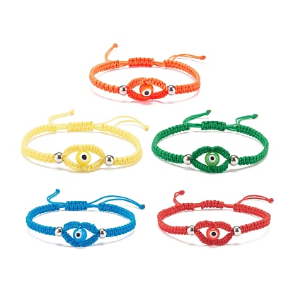 Lampwork Evil Eye Braided Bead Bracelet, Adjustable Friendship Bracelet for Women