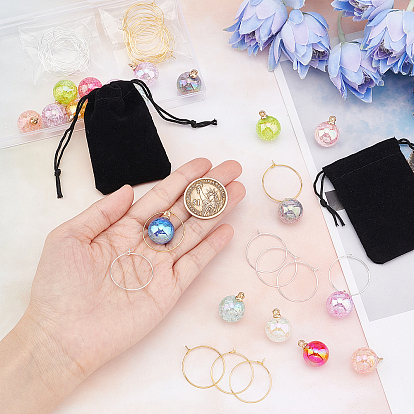 CHGCRAFT DIY Hoop Earrings Making Kit, Including Round Resin Floral Magic Pendants, Brass Wine Glass Charm Rings