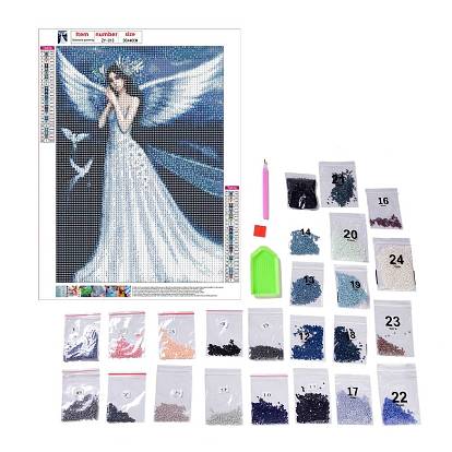 DIY 5D Angel & Fairy Pattern Canvas Diamond Painting Kits, with Resin Rhinestones, Sticky Pen, Tray Plate, Glue Clay, for Home Wall Decor Full Drill Diamond Art Gift