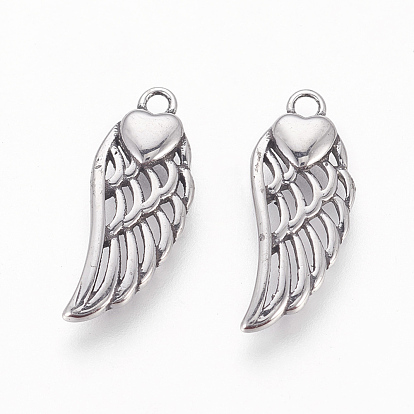 304 Stainless Steel Pendants, Ion Plating (IP), Wings with Heart